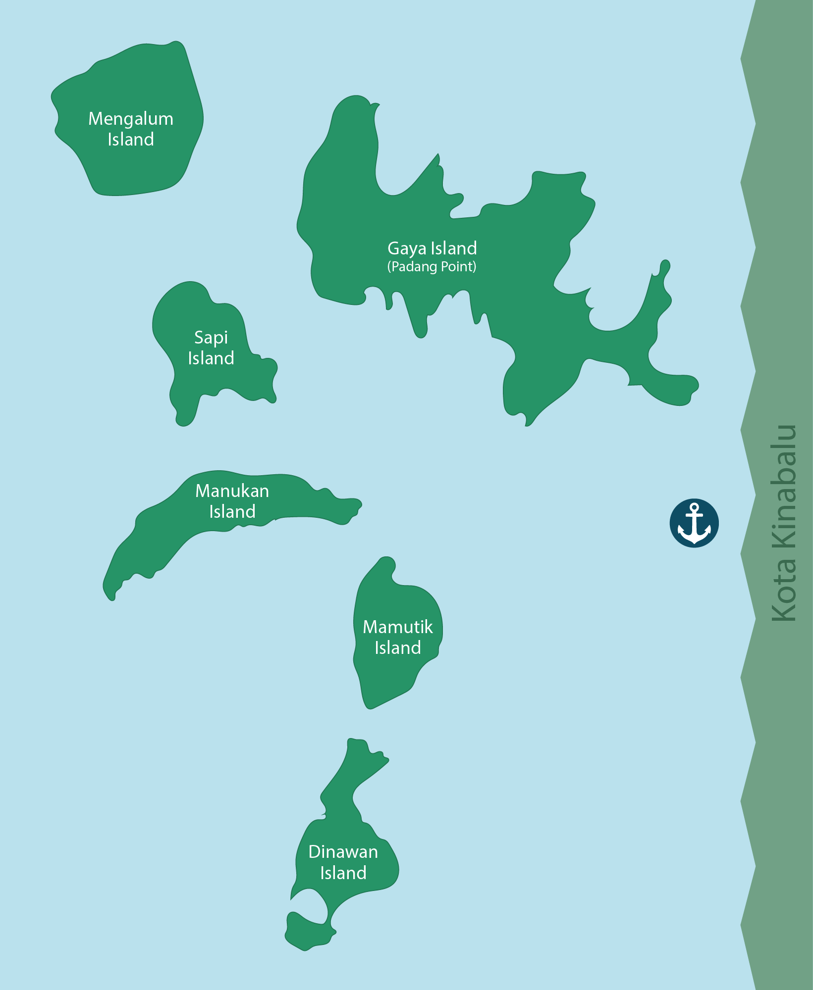 Map of Tunku Abdul Rahman Marine Park islands near Kota Kinabalu